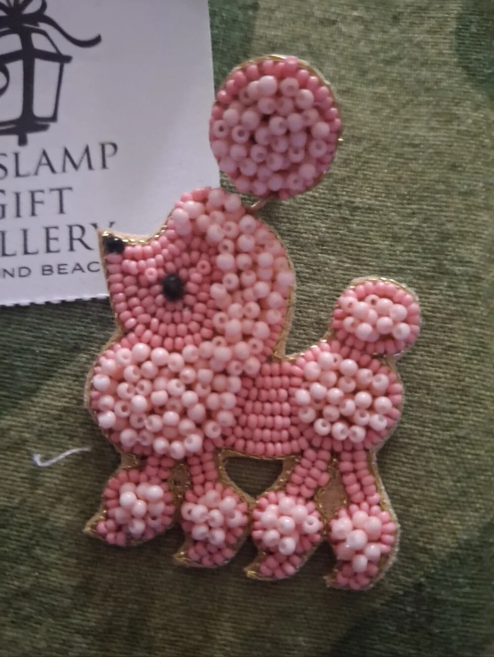 Seed Bead Hand Made  Pink Beaded Poodle Earrings
